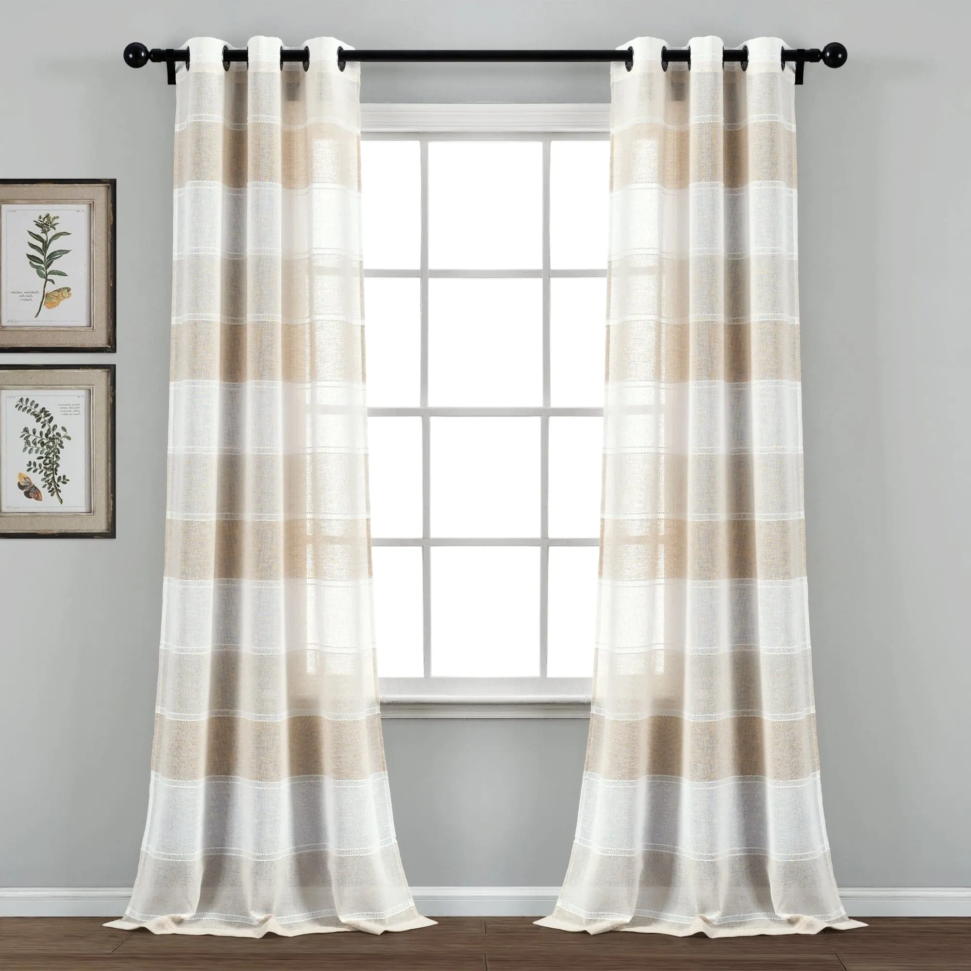 Textured Stripe Grommet Sheer Window Curtain Panel Set