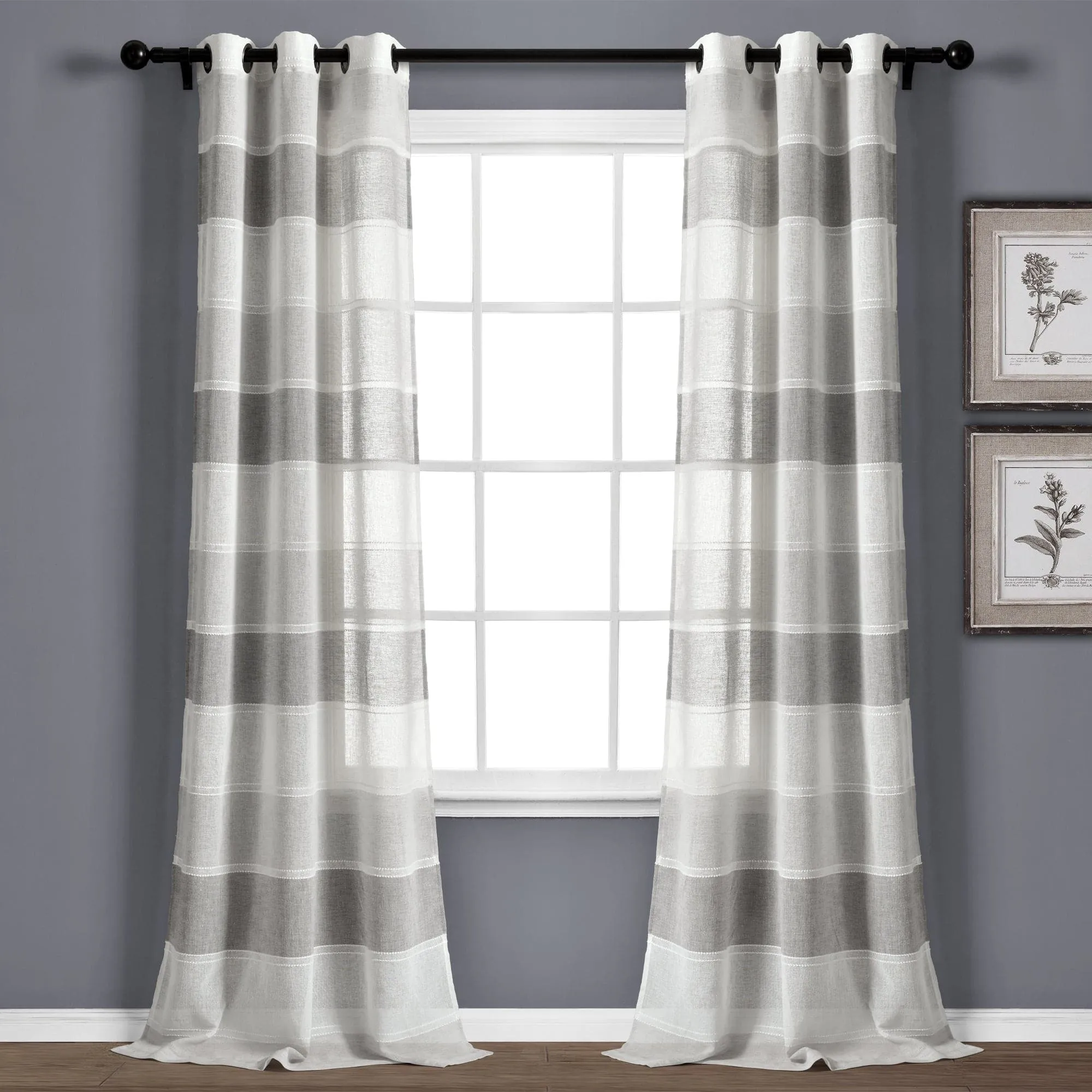 Textured Stripe Grommet Sheer Window Curtain Panel Set