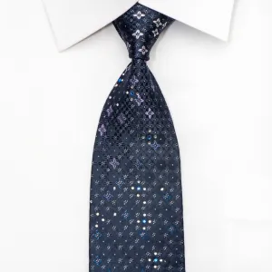 Towngent Men's Crystal Rhinestone Necktie Floral On Blue With Silver Sparkles