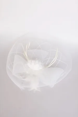 White Bow Flower Mesh Wide Clip On Fascinator