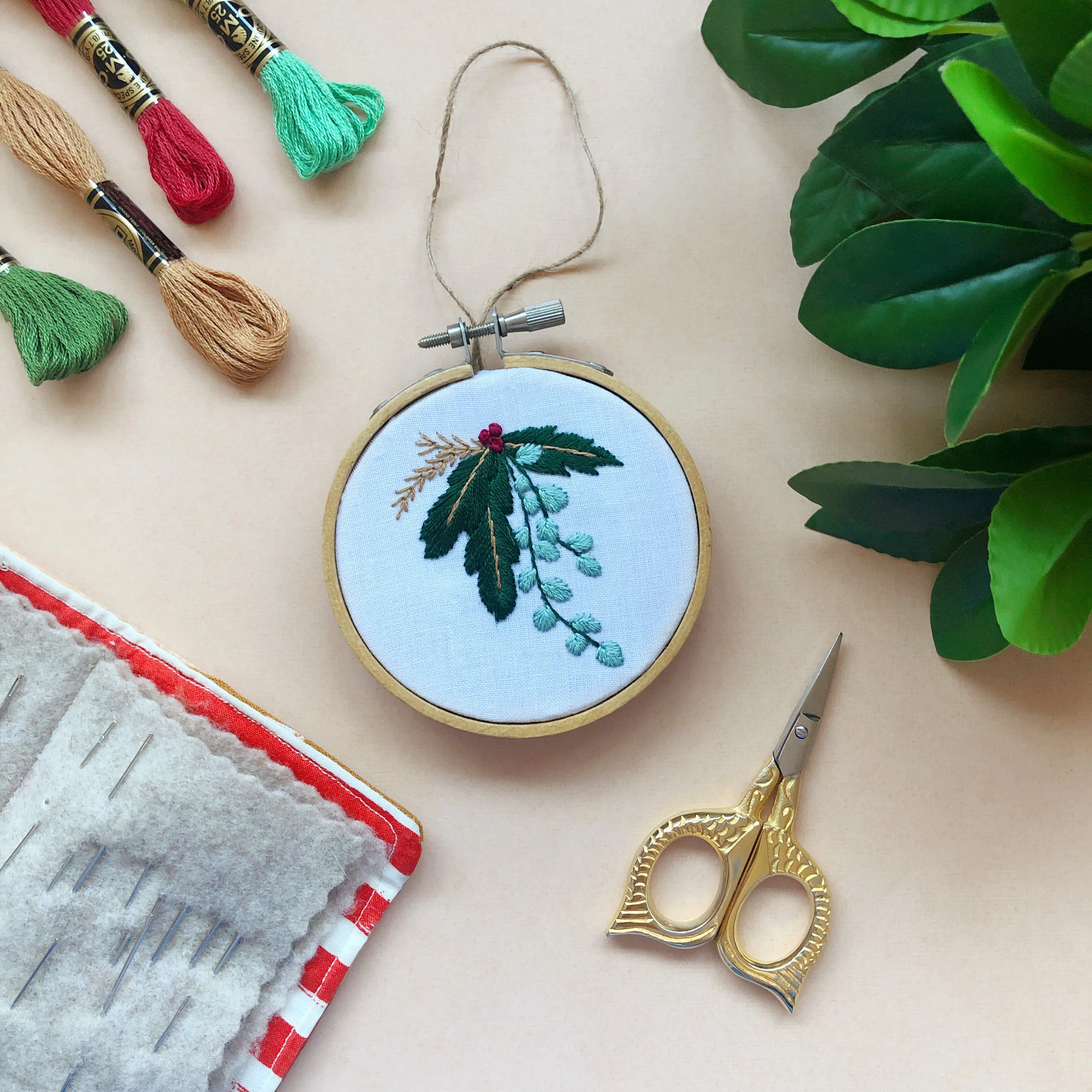 Winter Botanicals Ornament- Mini Embroidery Kit for Beginners